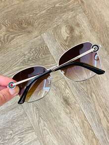 Women's Rectangular Metal Sunglasses Comfortable Lightweight Durable UV400 Protection Gradient New - 鏽棕色 - 查看 5