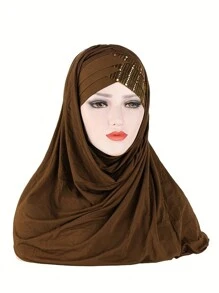 1 Peça Faixa de Cabeça de Seda Multicolorida Sólida para Mulheres Nova, Lenço Hijab de Seda Leitosa com Lantejoulas para Uso com Roupas com Véu