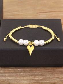 1 件情人节白珍珠 18k 镀金铜串珠手链，女士奢华珠宝，约会礼物 - 金色 - 查看 7