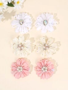 6 件装女孩珍珠花发夹，带水钻，优雅鳄鱼发夹，适合儿童日常头饰 - 彩色 - 查看 5