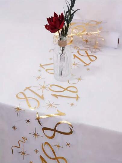 1pc 18/30/40/50/60/70 Years Old Birthday Polyester Table Runner, 275*28cm, Foil Mesh Design Table Runner, 18th Birthday Party Dining Table Decor, 40/50/60th Anniversary/Retirement Party Supplies, Birthday Party Tablecloth