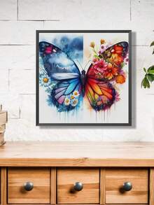 1 套蝴蝶图案十字绣绘画套件，DIY 线工艺品，混合颜色优质线，11CT 十字绣装饰画设计，全套家居装饰刺绣工艺品，适用于入口、书房、卧室装饰，无框 - 彩色 - 查看 4