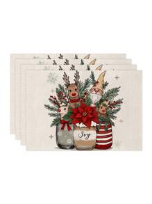 1 件/4 件/6 件圣诞冬季餐垫、圣诞车、冬青树花瓶麋鹿亚麻餐垫、防污餐垫，适用于家庭、餐厅、餐桌装饰、家居用品