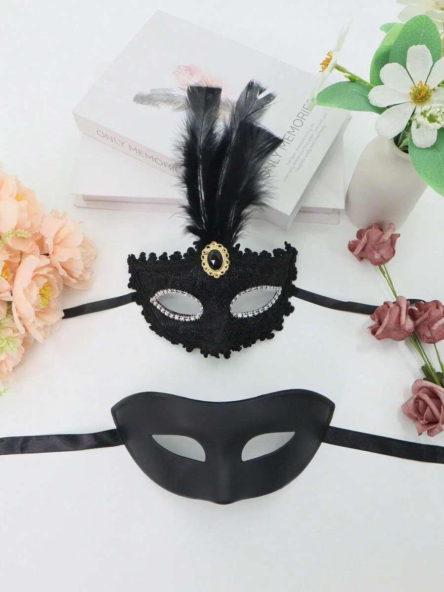 2pcs Feather Bohemian Party Masks Suit, Sexy PP(Polypropylene) Plain