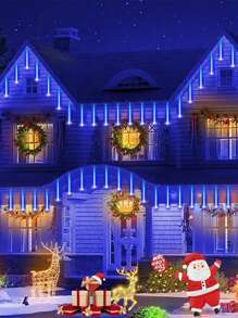 1pc Solar Outdoor Christmas Lights, Solar Rain String Lights, 8 Light Tubes 192LED Meteor Shower Lights, Rain, Snow Fall Icicle Cascade Lights For Christmas Decoration Wedding Party Lights, 2pcs/4pcs Solar Outdoor Lights, LED Decorative Solar Garden Lights