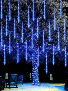 1pc Solar Outdoor Christmas Lights, Solar Rain String Lights, 8 Light Tubes 192LED Meteor Shower Lights, Rain, Snow Fall Icicle Cascade Lights For Christmas Decoration Wedding Party Lights, 2pcs/4pcs Solar Outdoor Lights, LED Decorative Solar Garden Lights