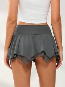 Minifalda de mujer, falda de talle bajo plisada irregular lisa de verano, ropa de club para fiestas - Gris - Ver 8