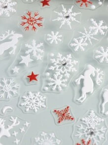 4 张闪光 5D 冬季圣诞指甲贴纸白银金色麋鹿企鹅猫铃铛雪花蝴蝶结灯球圣诞树条纹线 DIY 指甲装饰 - 彩色 - 查看 10