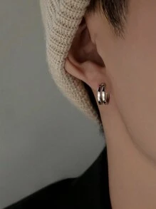 1 对极简主义双层弧形耳环，适合男士日常、节日、派对佩戴圣诞节新年情人节节日礼物 - 彩色 - 查看 2