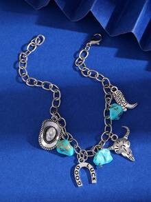 1 chiếc mũ cao bồi phong cách miền Tây cổ điển, giày bốt, vòng tay mặt dây chuyền kim loại màu ngọc lam, phù hợp cho phụ nữ đeo hàng ngày - Nhiều màu - Xem 3