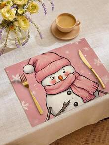 1 件/4 件/6 件冬季圣诞装饰餐垫，“你好冬天”，圣诞雪人与驯鹿亚麻餐垫，防尘垫，适用于家庭、餐厅、餐厅、餐桌装饰、家居摆设 - 彩色 - 查看 8