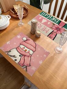 1 件/4 件/6 件冬季圣诞装饰餐垫，“你好冬天”，圣诞雪人与驯鹿亚麻餐垫，防尘垫，适用于家庭、餐厅、餐厅、餐桌装饰、家居摆设 - 彩色 - 查看 5