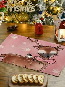 1 件/4 件/6 件冬季圣诞装饰餐垫，“你好冬天”，圣诞雪人与驯鹿亚麻餐垫，防尘垫，适用于家庭、餐厅、餐厅、餐桌装饰、家居摆设 - 彩色 - 查看 3