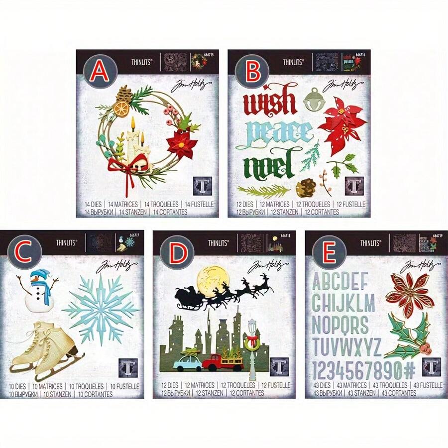 圣诞主题金属切割模具，适用于剪贴簿、DIY 卡片制作和纸工艺品 - 高品质碳钢，与主要模切机兼容 - 銀色 - 查看 1