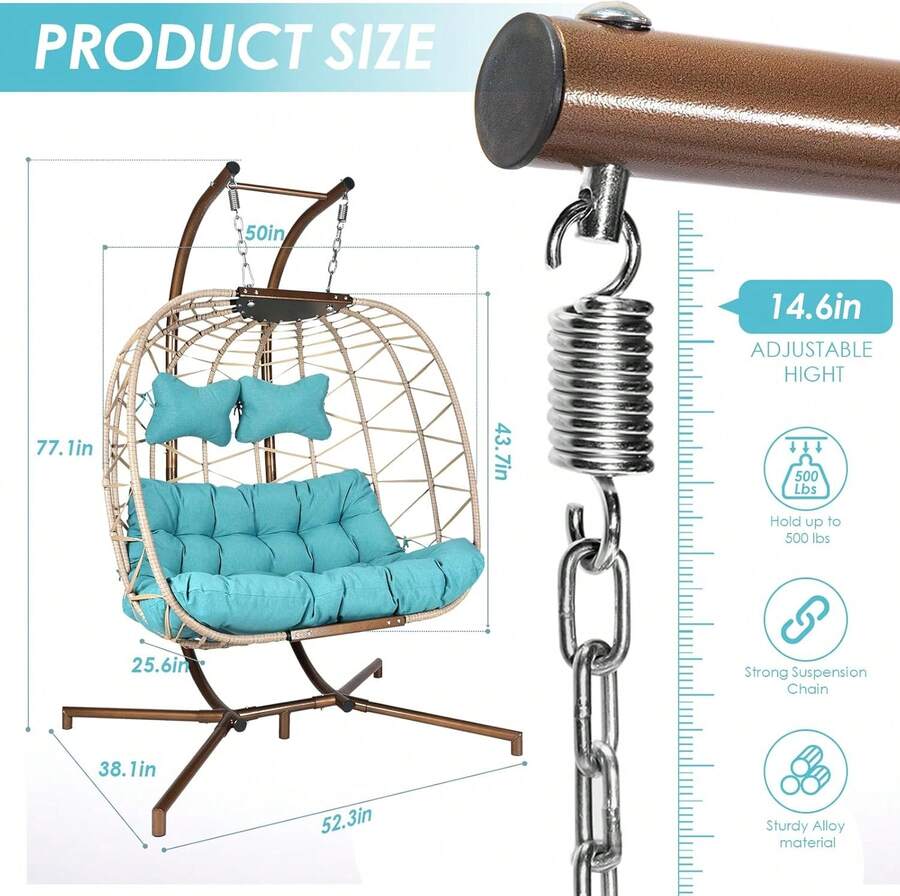 Oversized 2 Person Swing Egg Chair Double Hanging Egg Chair With Stand