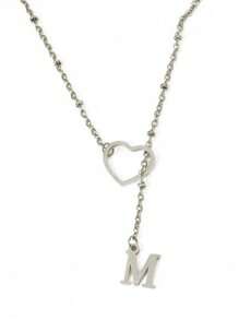 1pc Stainless Steel "Elegance" Heart Pendant Necklace, Minimalist 26 English Letter Y Necklace, Recommended To Double Wrap, Women Mom Gifts - Silver - View 2