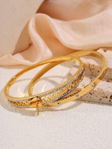 2 chiếc vòng tay bằng thép không gỉ, quà tặng trang sức tinh tế, chống thấm nước và chống mài mòn cho gia đình và bạn bè - Vòng tay dây kéo + kim cương bóng - Xem 11