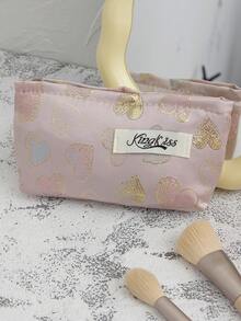 1 件套提花金色爱心手提化妆包，粉色大容量 L 旅行化妆包，简约，L 多功能，帆布化妆包，便携式盥洗包。大开口拉链设计，适用于化妆品、口红、珠宝、指甲护理、护肤品，可存放珠宝、糖果、纸巾、卫生巾、护垫、零钱、钥匙、耳机，可爱的收纳袋，适合女性、旅行、宿舍、学校。女孩的礼物。节日礼物 - 粉色 - 查看 13