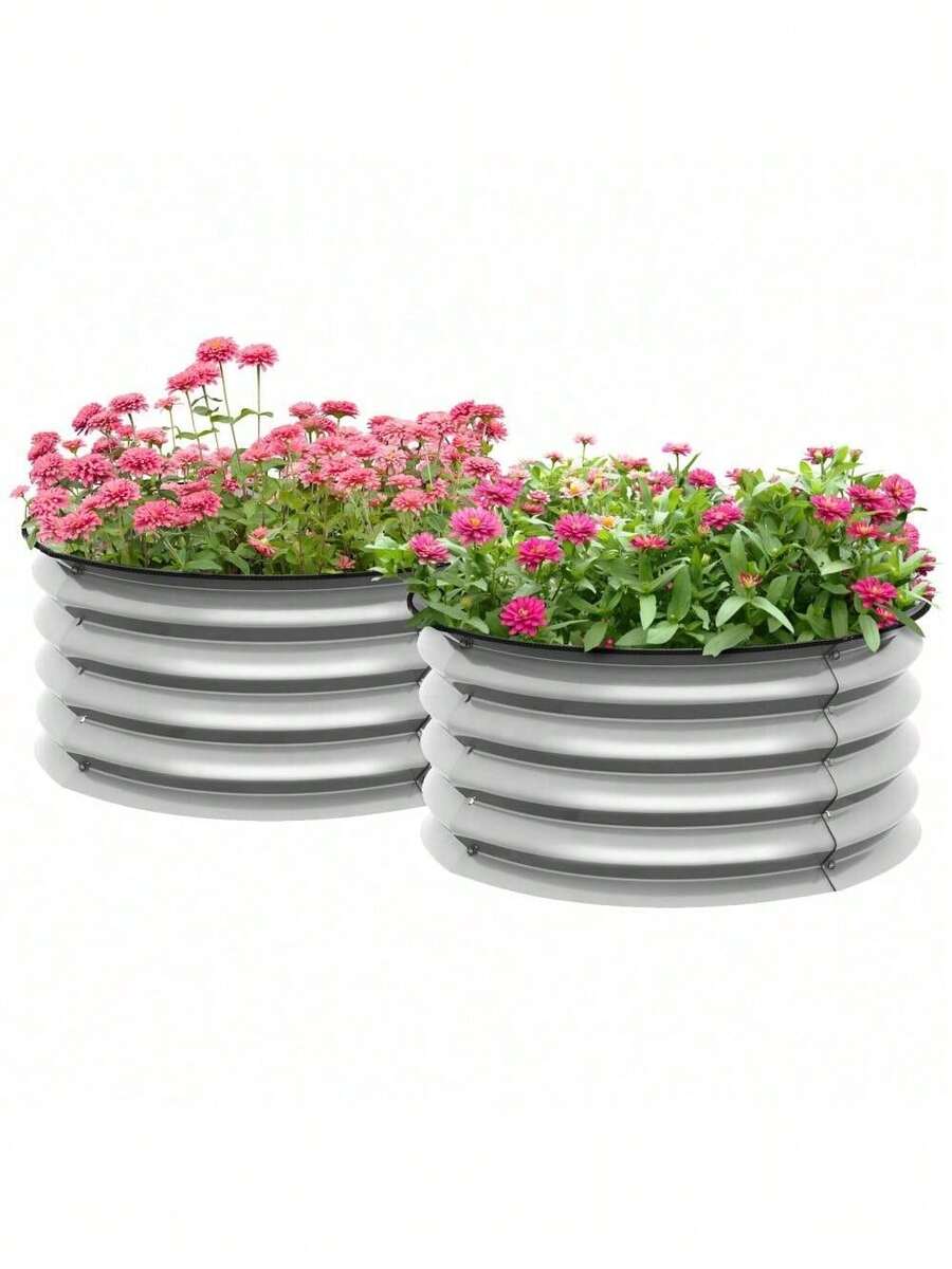 Outsunny Galvanized Raised Garden Bed Set Of 2, Planters For Outdoor