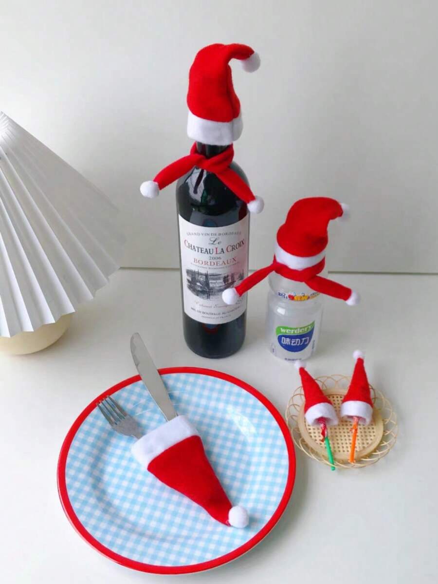 10pcs NonWoven Fabric Mini Santa Hat, Christmas Envelope, Tree Hang