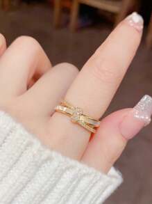 1PC Small Fresh Double Ring Women's Simple Personality Flower Ring Women's Open Ring Jewelry Elegant Halloween