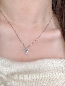 1 chiếc vòng cổ bướm Zirconia cao cấp thiết kế sang trọng thời trang, thích hợp để đeo hàng ngày - Bạc - Xem 6