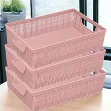 Kit 3 Stackable Plastic Organizer Baskets 2 Liters Kitchen Bathroom Kitchen - وردي فاتح - مشاهدة 1