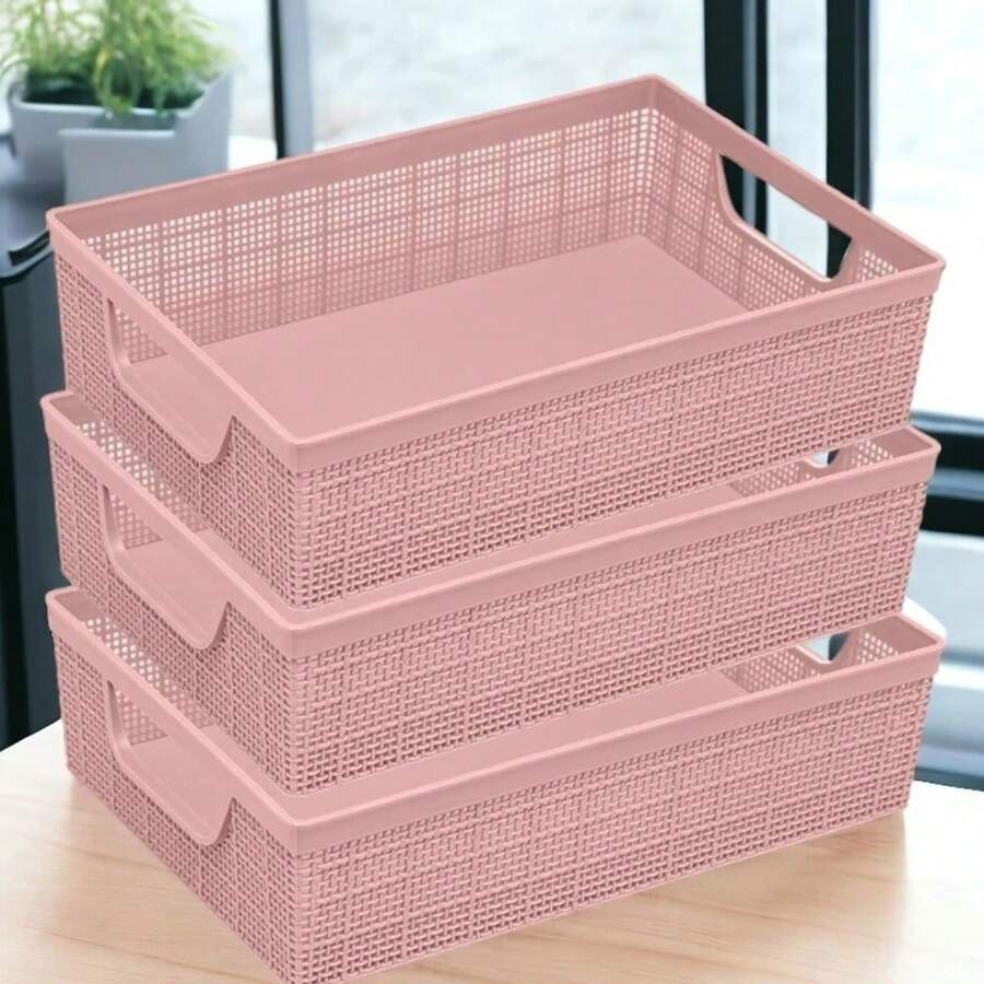 Kit 3 Stackable Plastic Organizer Baskets 2 Liters Kitchen Bathroom Kitchen - وردي فاتح - مشاهدة 1