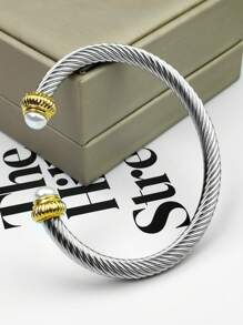 1 cái Của Châu Âu và Châu Mỹ Đúng mốt Thép không gỉ Hai màu 6mm Của phụ nữ Vòng tay Với Cao-kết thúc Cable Dây thừng Cổ tay áo Và Hai mặt Ngọc trai giả Mở có thể điều chỉnh Vòng tay Vòng tay Thích hợp Đối với Quyến rũ Món quà Đối với Gia đình , Bạn Và - Bạc - Xem 11