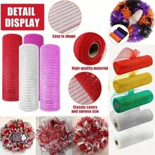 1 卷圣诞节节日闪光丝网丝带蝴蝶结礼品领带花环制作节日庆祝场景布置装饰纱家居装饰 - 彩色 - 查看 1