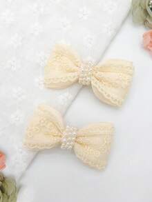 2 件时尚优雅蕾丝丝带蝴蝶结发夹，日常佩戴配饰 - 一對 - 查看 7
