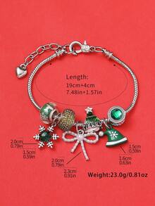 1 Stück Weihnachts-Armband mit eleganter Faux-Perlen-Schleife, Schneeflocke, Rentier, DIY-Perlen und Kupferkette, Kontrast in Rot und Grün, geeignet als Accessoire für Frauen zu Weihnachtspartys, Geschenk für Freunde und Familie