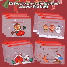 Bộ 12 tập tài liệu PVC khóa kéo hoạt hình Giáng sinh, Túi đựng đồ dùng văn phòng phẩm trong suốt chống thấm nước dễ thương, Quà tặng đa năng cho bạn bè và đồng nghiệp - Trong sáng - Xem 1
