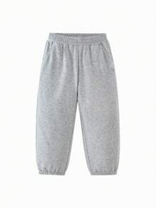 mini bala 男童宽松口袋休闲基本款抽绳运动裤 - 淺花灰 - 查看 5