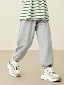 mini bala 男童宽松口袋休闲基本款抽绳运动裤 - 淺花灰 - 查看 4