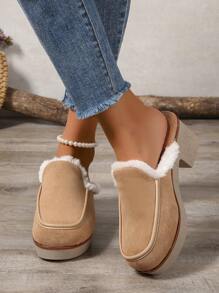 女士休闲高跟缝合封闭式趾套脚浅口鞋 - 棕色 - 查看 2