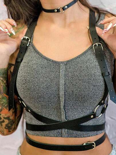 1PC Punk Body Harness Leather Lingerie Bondage Sexy Underwear Harness Corset Stockings Garters Sword Belt Gothic Clothing Suitable For Daily Use Halloween