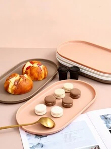1pc/2pcs Ins-Style Oval Plates, Creative Restaurant Dessert Cake Serving Platters, Afternoon Tea And Coffee Shop Tableware - Multicolor - View 2
