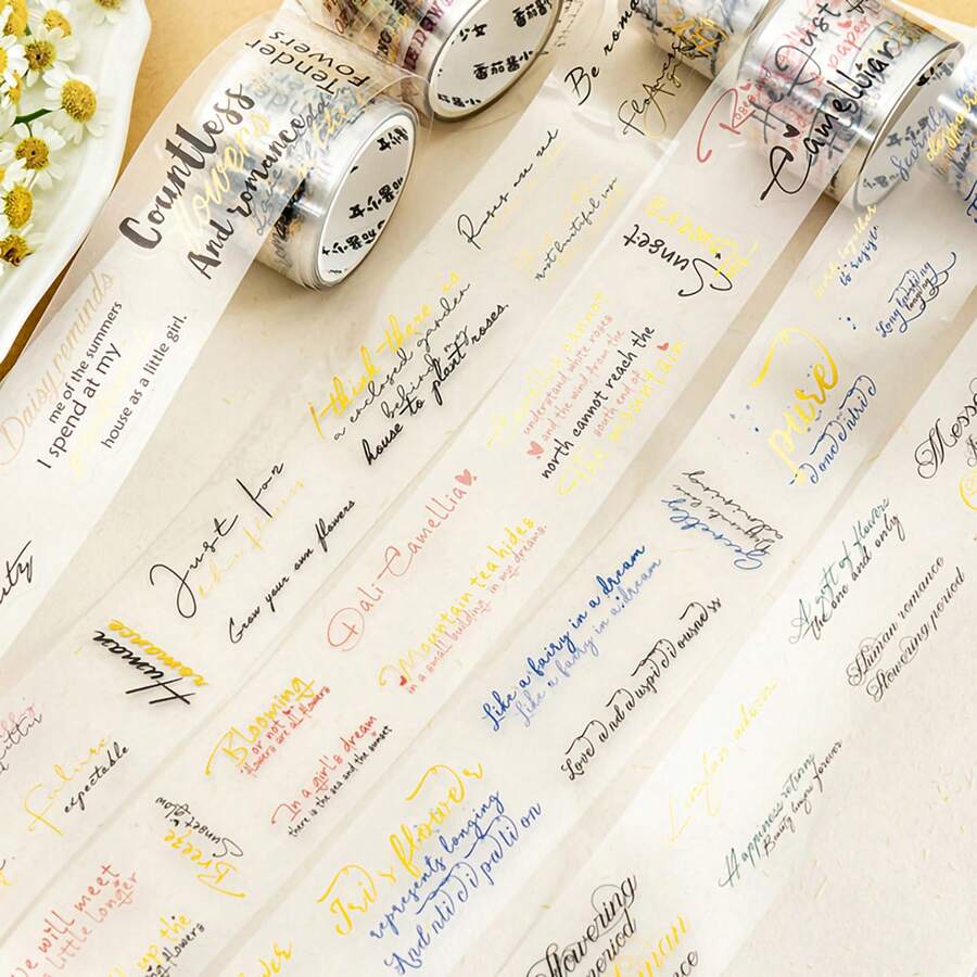 1 卷 2 米英文剪贴簿和纸胶带、复古创意美学贴纸、DIY 装饰拼贴工艺用品、节日礼物、个性化剪贴簿学校文具 - 彩色 - 查看 1