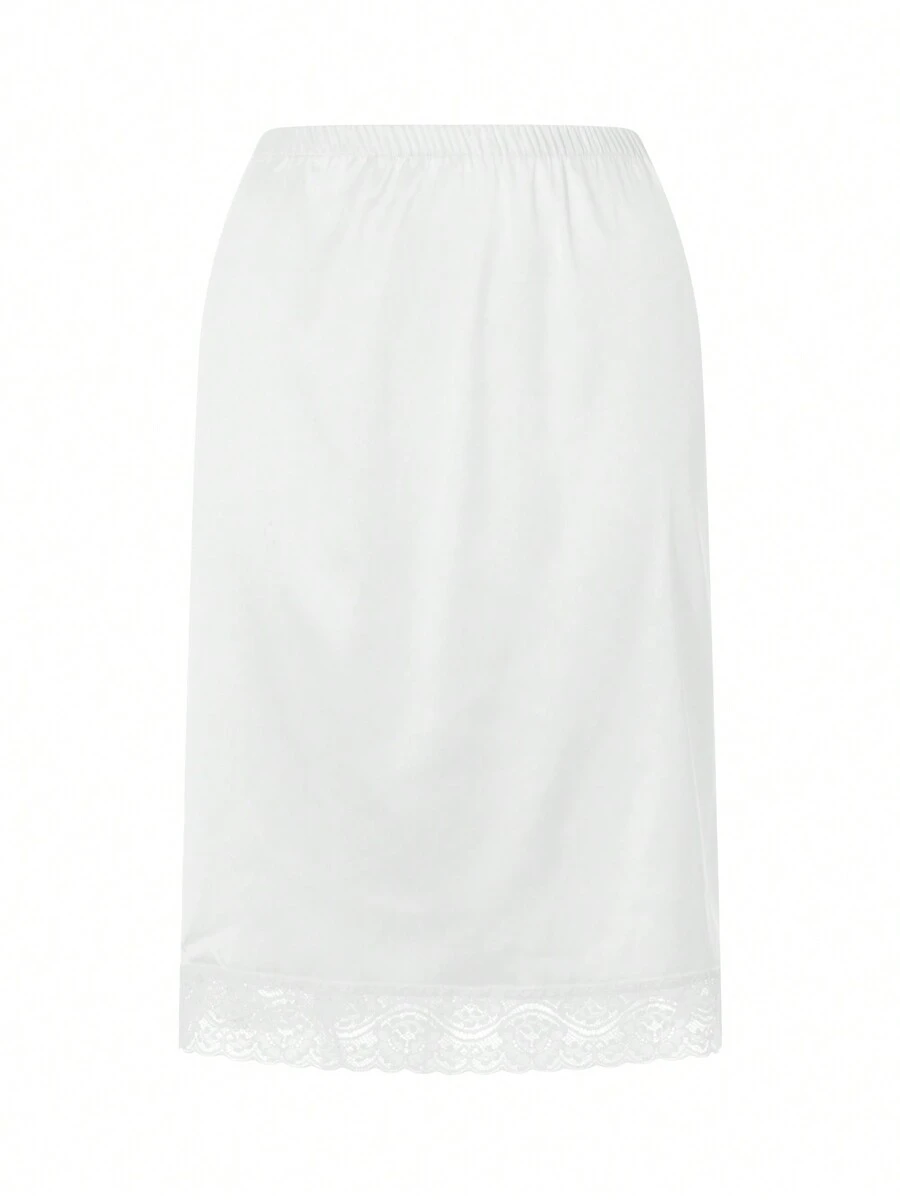 Womens Half Slips Underskirt Elastic High Waist Solid Color Satin Half Slips For Under Dresses Skirt Lace Hem Skirt Extender - trắng - Xem 1