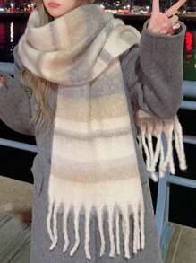 1pc Cute & Fashionable Cartoon Maillard High-Quality Ambient Scarf, New Autumn/Winter Faux Cashmere Warm & Soft Women Scarf, Suitable For Daily, Commuting, Outdoor, Home Leisure, Travel, Holiday Gift, Versatile Women Accessory