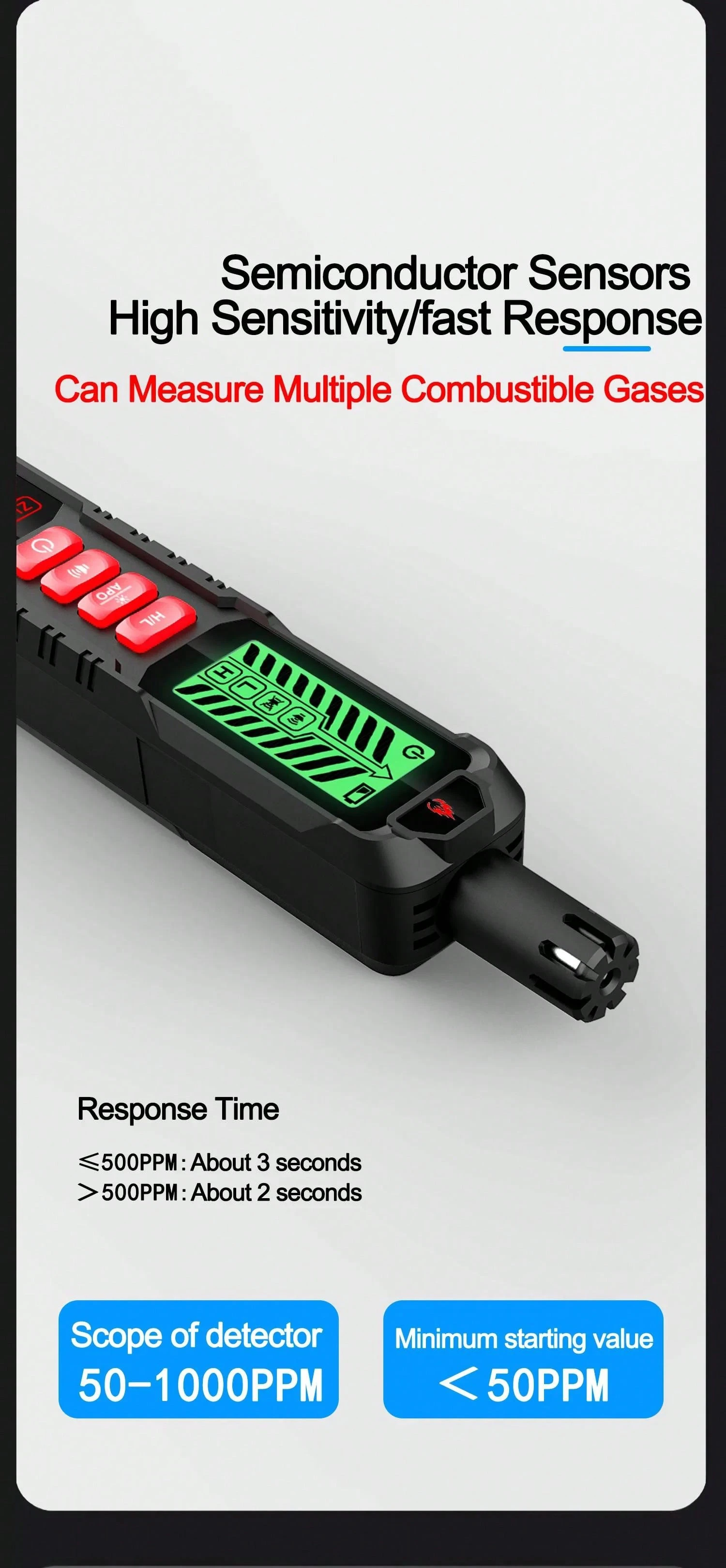 Rilevatore di gas portatile, Clip del gas 4 Analizzatore del tester del monitor del gas, Tester di qualità