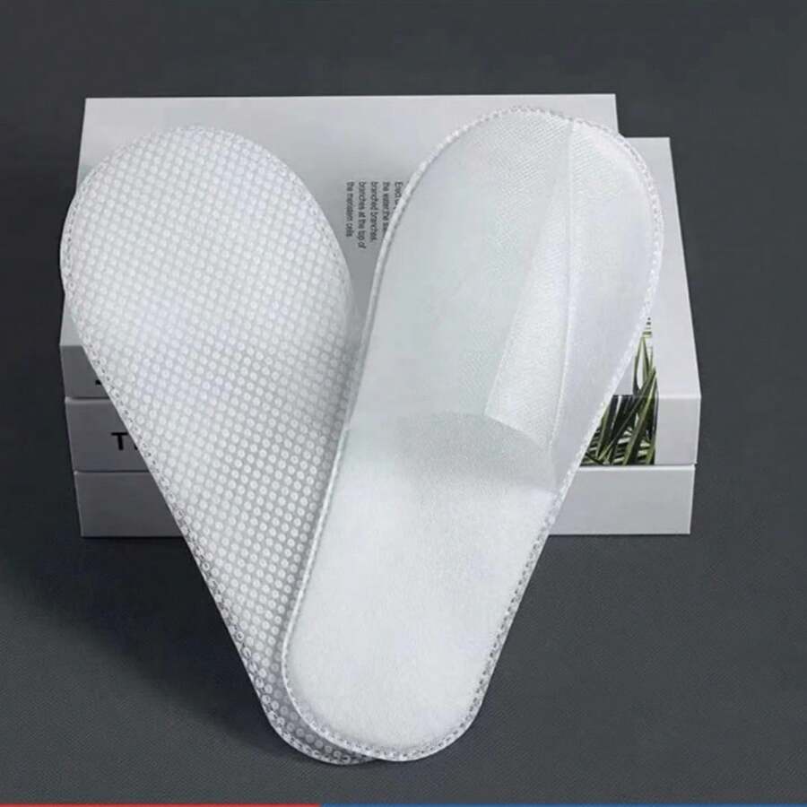 5 đôi dép dùng một lần nâng cấp, đế nhựa trắng, dép nhẹ, mềm mại và thoải mái, thích hợp để tắm vòi sen, spa, khách sạn, du lịch và sử dụng trong nhà cho cả nam và nữ - trắng - Xem 1