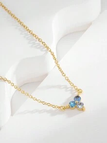 Charm-In 1 件优雅简约蓝色锆石镶嵌吊坠项链，适合女士日常佩戴和通勤，可作为送给女朋友的礼物 - 項鍊 - 查看 1