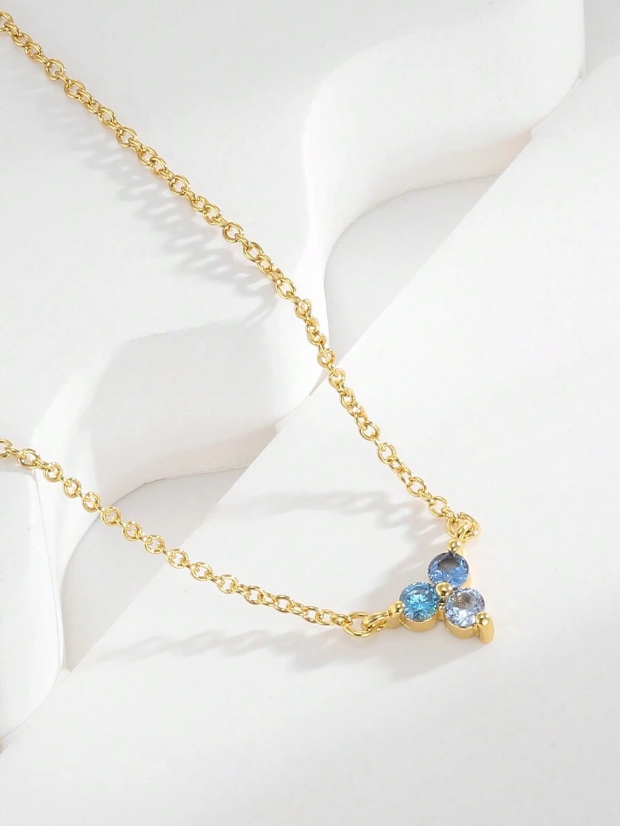 Charm-In 1 件优雅简约蓝色锆石镶嵌吊坠项链，适合女士日常佩戴和通勤，可作为送给女朋友的礼物 - 項鍊 - 查看 1