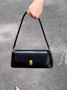 1 chiếc túi da PU French Baguette cổ điển thời trang, túi đeo vai nữ, túi xách retro màu nâu cà phê, túi đeo nách Y2K Chic - màu đen - Xem 10