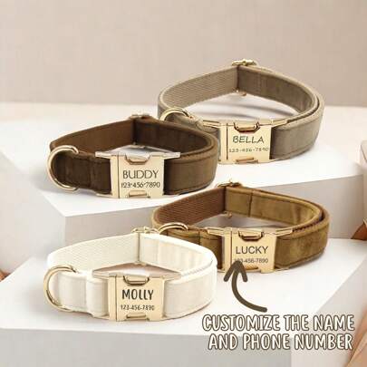 1pc Customizable Velvet Dog Collar, Can Be Engraved With Name, Phone Number, ID Tag, Soft & Comfortable Adjustable Fit For Small, Medium And Large Dogs