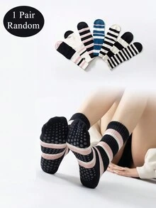 1 双女式彩色条纹中筒瑜伽普拉提袜带防滑运动袜室内舞蹈健身地板袜缓冲中筒袜适合芭蕾舞蹈 - 彩色 - 查看 11