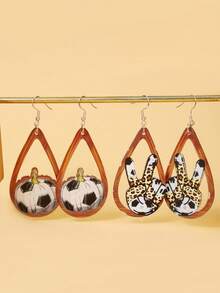 1 对足球豹纹 LOVE 水滴形亚克力个性创意耳环耳环，精致的女士特别礼物 - 彩色 - 查看 7