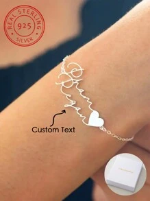 1pc Customized 925 Sterling Silver Couple's Double Name Love Bracelet, A Unique And Meaningful Gift, Also A Warm And Distinctive Accessory Jewelry - Silver - View 2